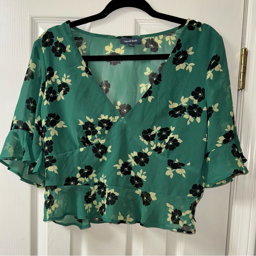 Modcloth Green Floral Blouse